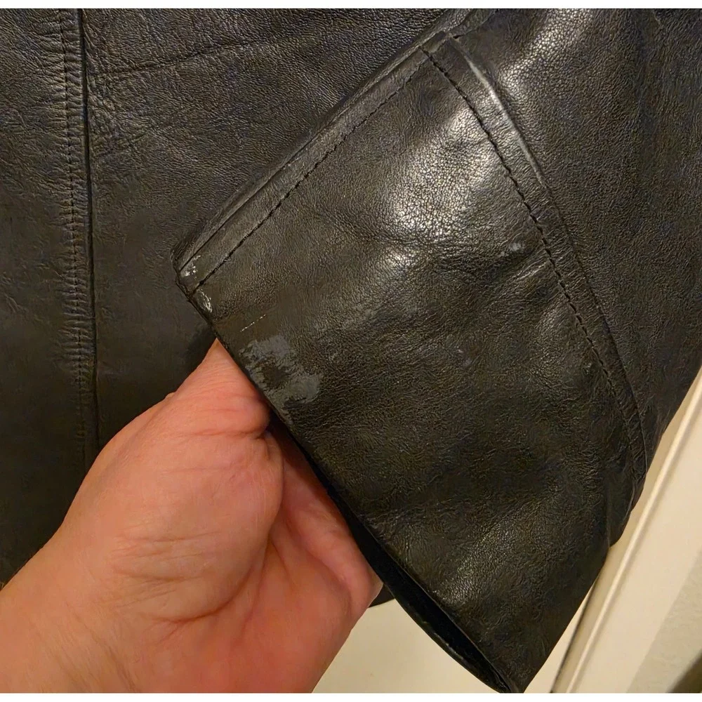 Vintage Banana Republic Mens Black Leather Full Zip Jacket Point Collar Large